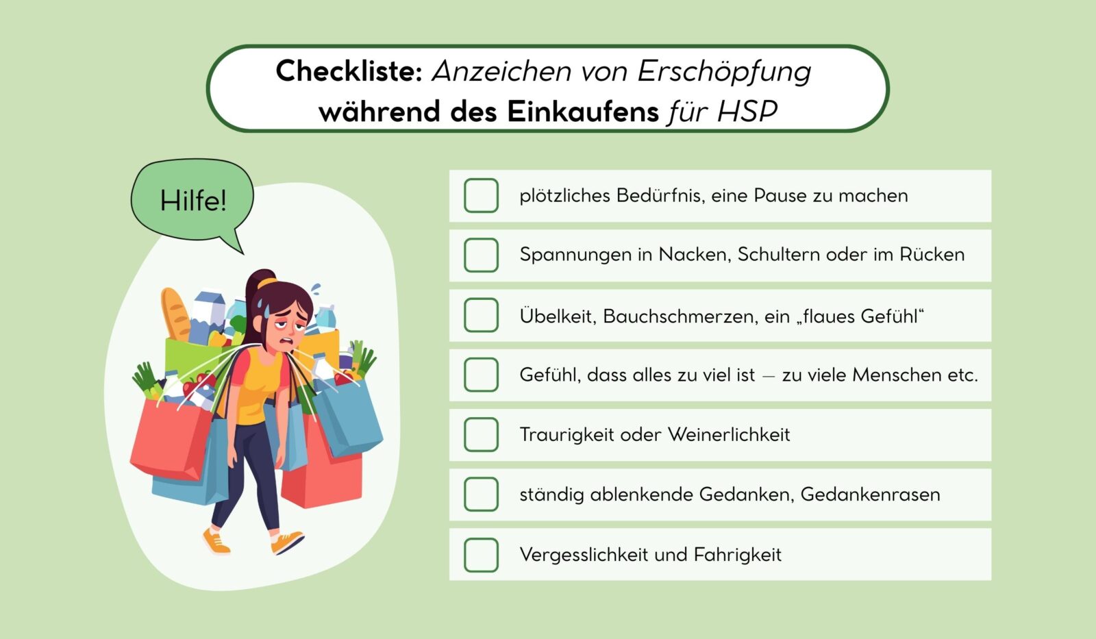 Checkliste: Anzeichen von Erschöpfung während des Einkaufens für Menschen mit Hochsensibilität