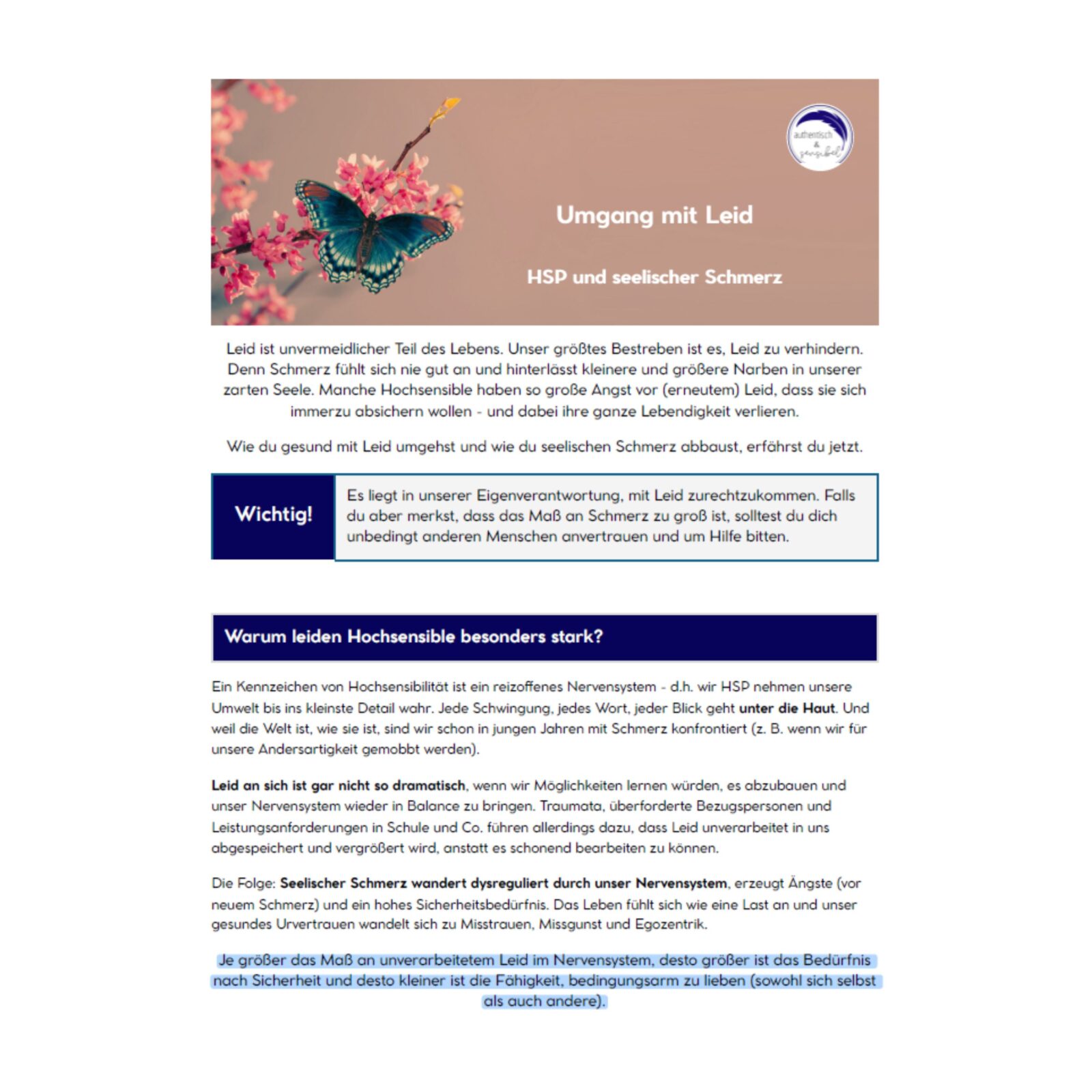 Umgang mit Leid - Hochsensible und seelischer Schmerz, PDF für einen gesunden Umgang mit Traumata und emotionalem Schmerz